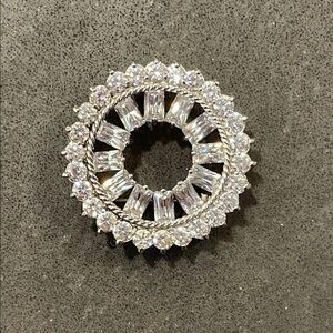 Cubic Zirconia and 925 Silver Round Art Deco Style Brooch and Pendant